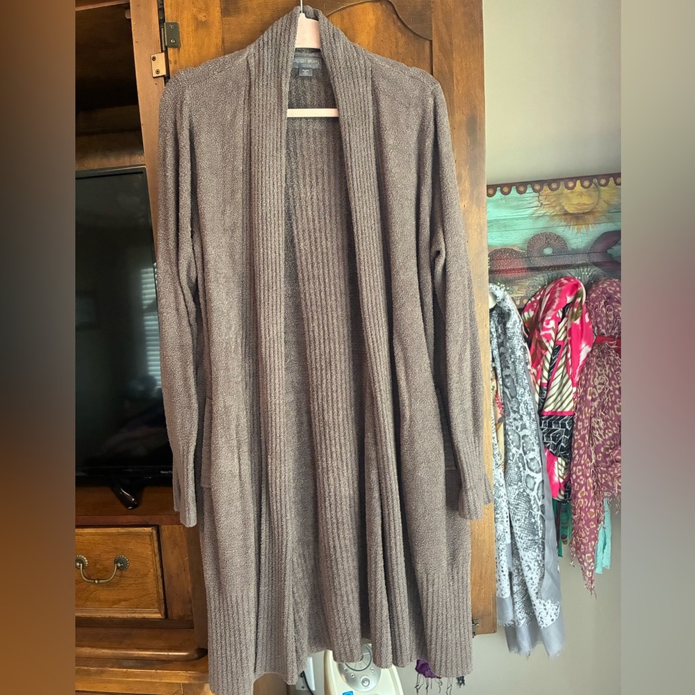 Barefoot Dreams Longline Open-Front Cardigan in Taupe
